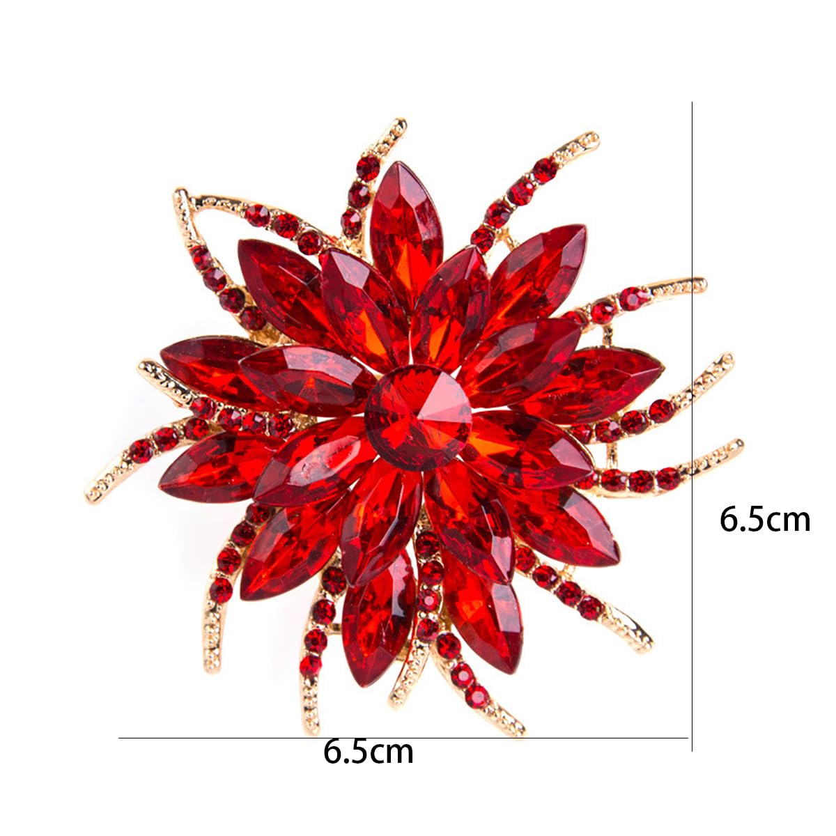Rhinestone Sunflower Brooch Pin for Women Red Black Purple Large Flower Brooch Snowflake Hat Marquise Wreath Christmas Jewelry (Red Brooch E)