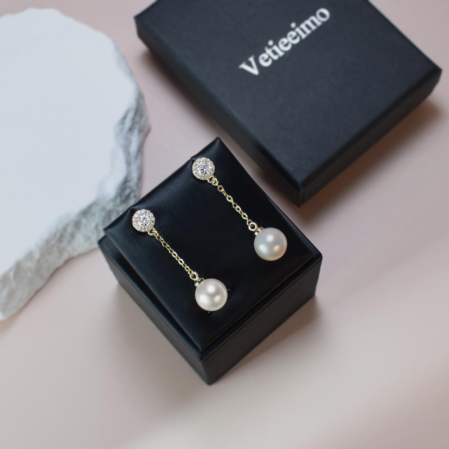 Elegant Imitation Diamond Pearl Drop Earrings Bride Bridesmiad Dangle Pearl Earrings for Women Wedding Party Everyday Wear (Gold Plated)