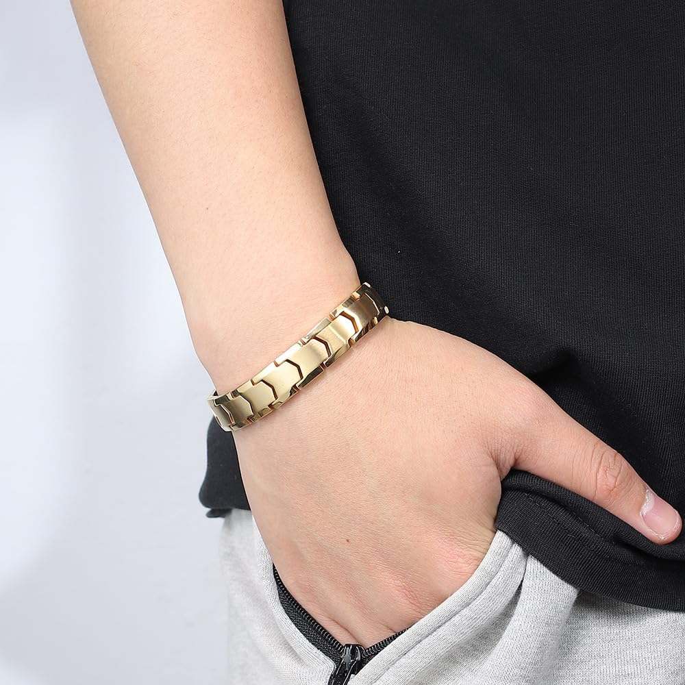 Apocalyptic-K Men's Titanium Magnetic Bracelets,Ultra Strength Magnetic Bracelets,Pure Titanium (Lightness),Gold,Eliminate Static Electricity (Gold)