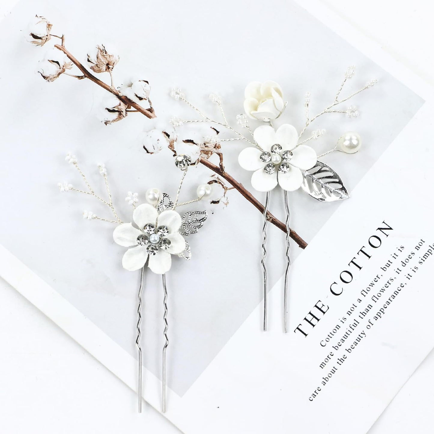 inSowni 20 Pieces Rhinestone Pearl Bridal Wedding Party Prom White Flower Hair Side Combs Slides +U-shaped Floral Hair Pins+Twist Spiral Pearl Hairpins Headpieces for Brides Bridesmaids Girls Women