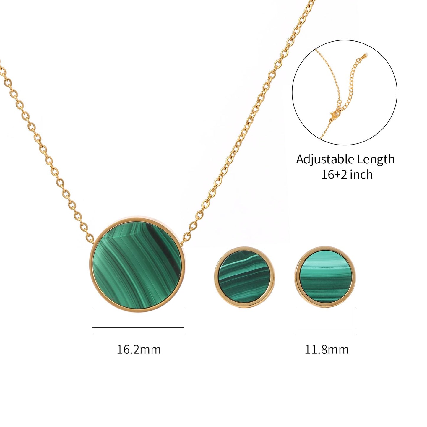 TaYolnFaSo Round Malachite Jewelry Set for Women 18K Gold Plated Malachite Necklace Studs Earrings Set Dainty Jewelry Gift