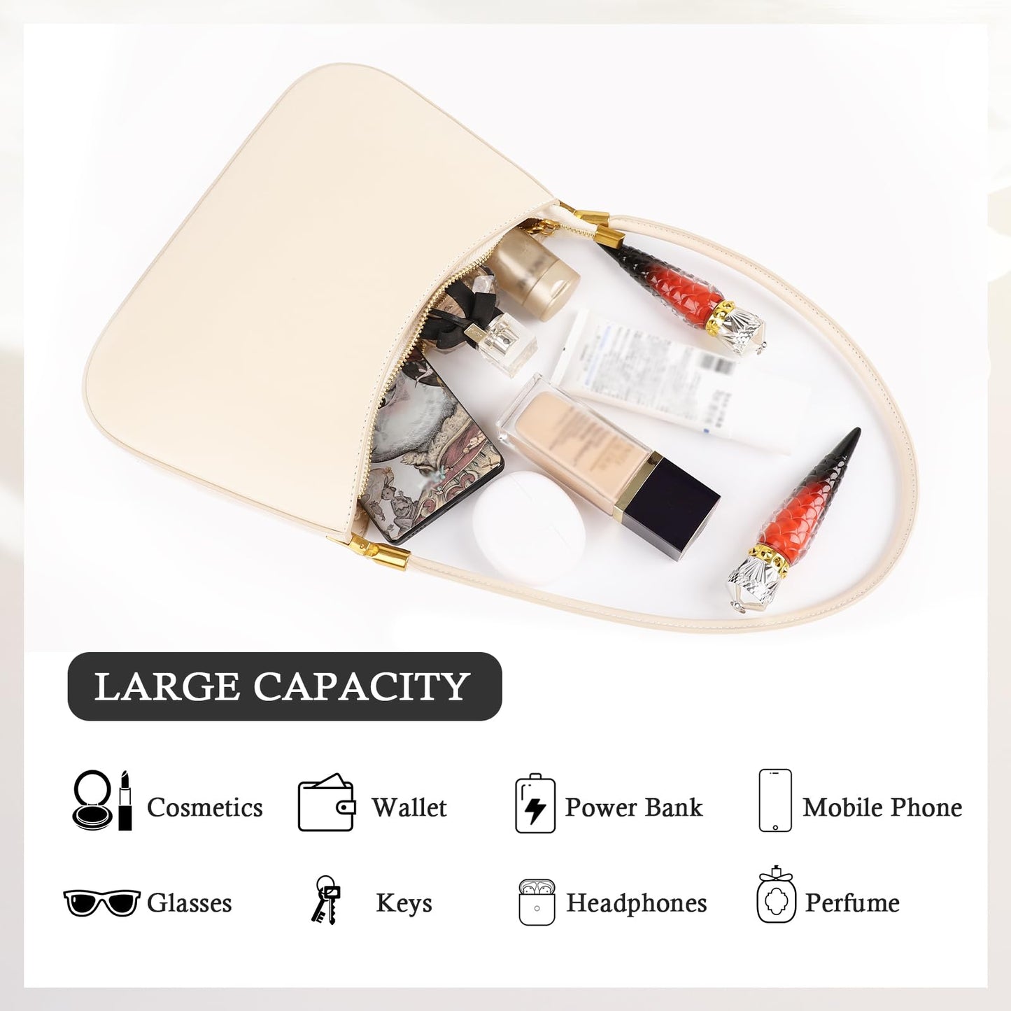 MFFOR Shoulder Bag for Women, Genuine Leather Hobo Tote Handbag, Small Clutch Purses Cute Hobo Handbag(Beige)