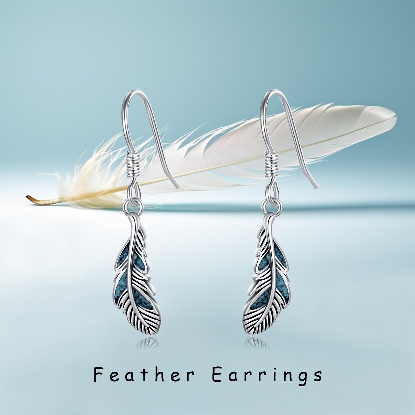 KoyeKei Turquoise Feather Earrings 925 Sterling Silver Feather Dangle Drop Earrings Western Jewelry Country Christmas Graduation Gifts for Women Her