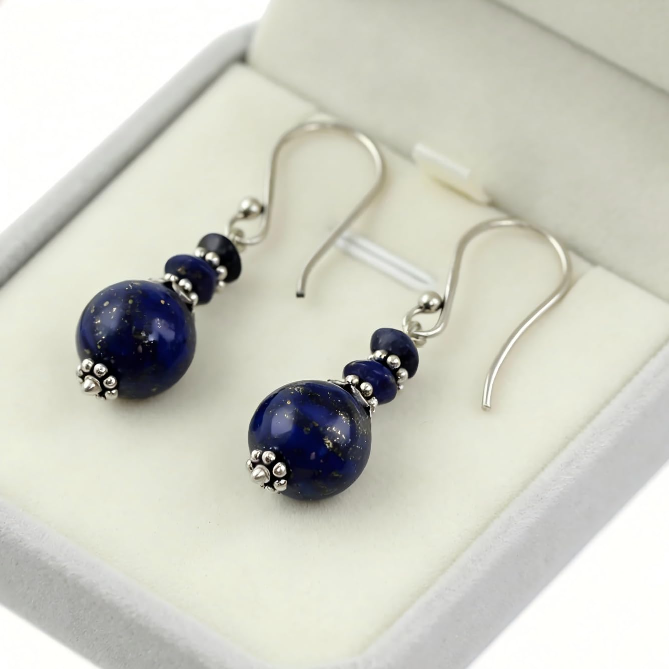 Turquoise Earrings for Women Double Lapis Lazuli Drop Earrings Natural Stone Round Bead Dangle Earrings Fashion Jewelry Gift (B-Lapis Lazuli)