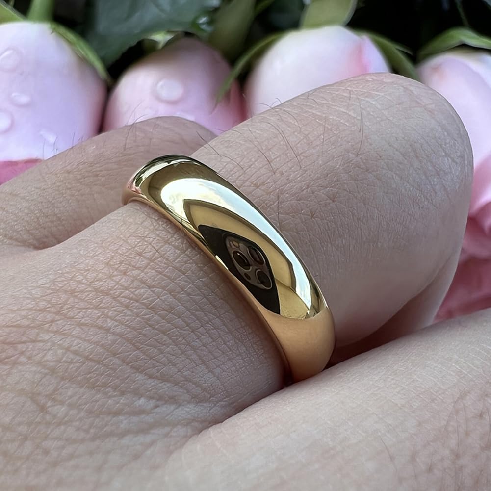 TUTISS 5mm Gold Tungsten Rings for Men Women Engagement Wedding Bands Domed Polished Comfort Fit Size 13