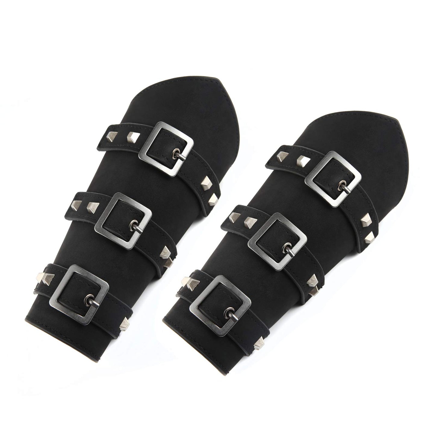 HZMAN Adults Faux Leather Arm Guards - Medieval Belt Buckle Bracers - One Size - Leather Armband Pair (Black)