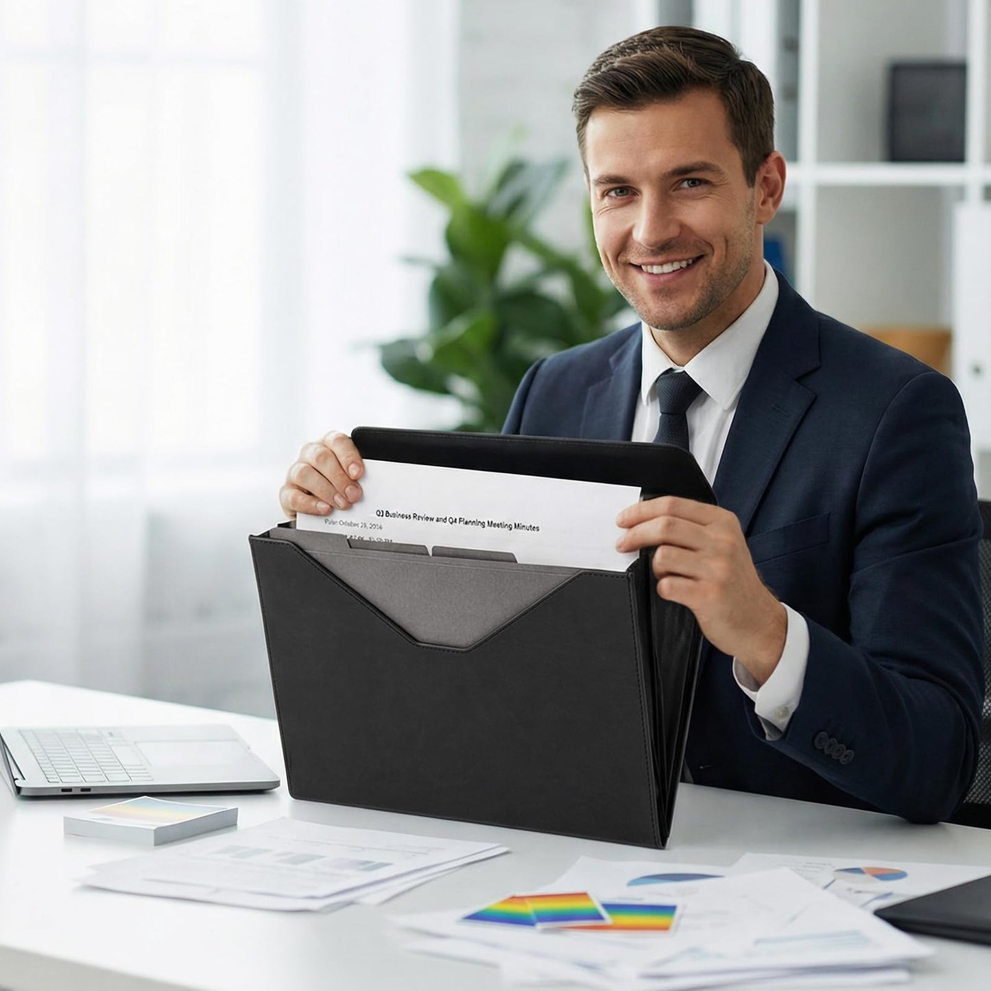 Heture PU Leather Heavy-Duty Expanding File Folder, A5/US Letter Size Document Organizer with 8 Paper File Folders, 4-1/2 Inch Expansion, Black – for Office, Auto Shop, School Paperwork.