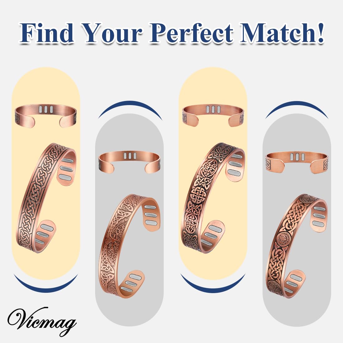 Vicmag Copper Bracelet for Men 9X Strength Magnetic Bracelet Men 99% Pure Copper with 5000 Gauss Magnets, Present Box Adjustable(Celtic Knot 1)
