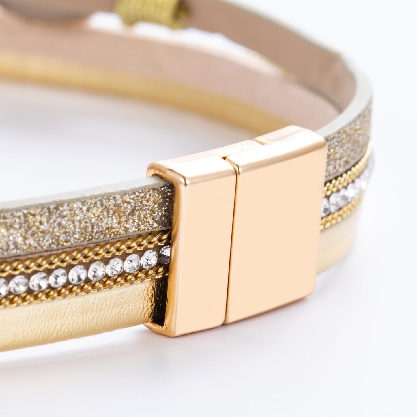 FANCY SHINY Boho Leather Wrap Bracelet Stackable Chunky Crystal Cuff Bracelets with Magnetic Clasp Cowboy Cowgirl Western Summer Beach Outfits Jewelry Gifts for Women (14.7", Metal)