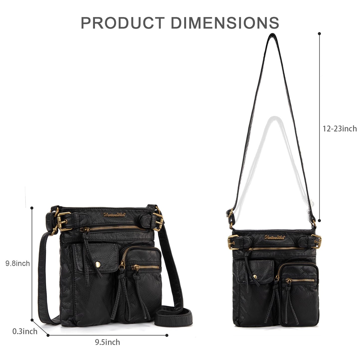 Montana West Crossbody Bag for Women Soft Leather Multi Pocket Shoulder Bags Vintage Women's Purses and Handbags Black Gift MWC-046BK