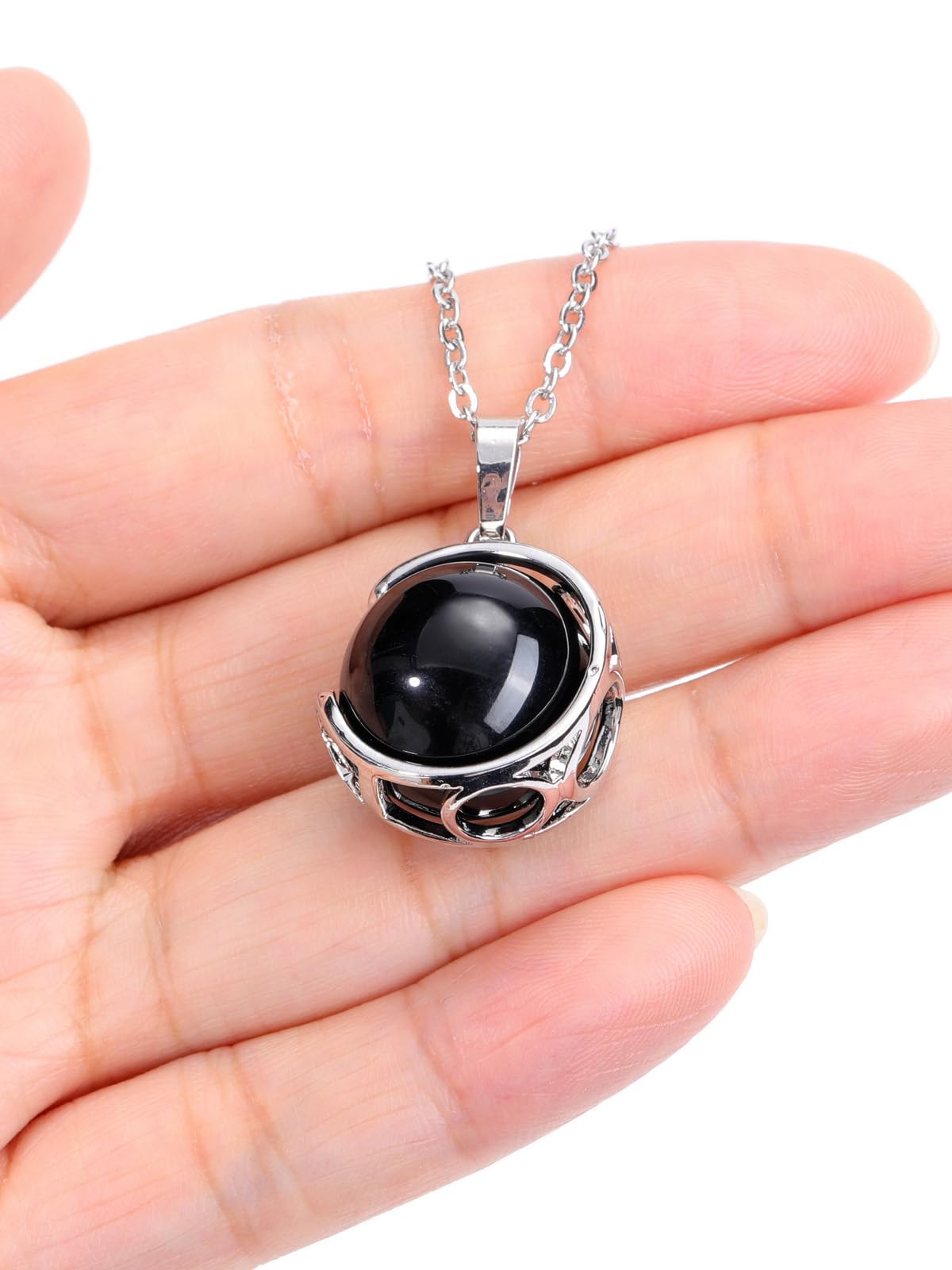 Top Plaza Black Obsidian Healing Crystal Stone Necklace Round Ball Rotating Natural Gemstone Pendant Necklace for Women Energy Jewelry Christmas Gifts