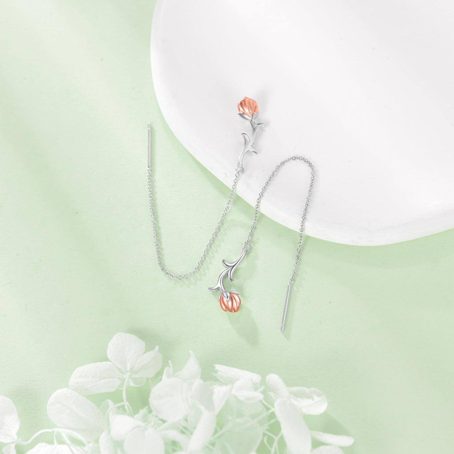 Lotus Earring for Women Sterling Silver Pink Lotus Ear thread Jewelry Gifts for Women