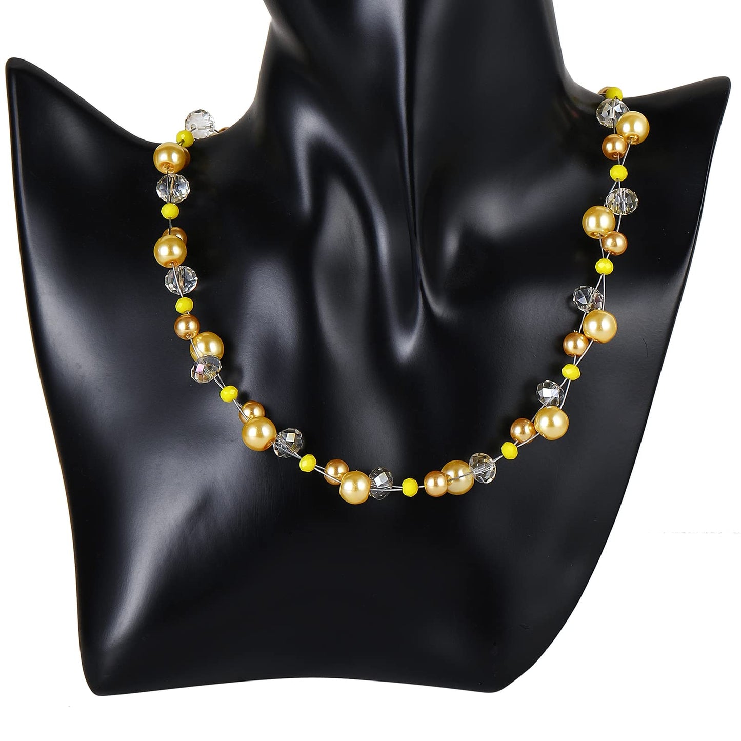Short Beaded Turquoise Necklace For Women - Fashion Jewelry with Pearl and Crystal Bead, Birthday Gifts For Women (27-Yellow)