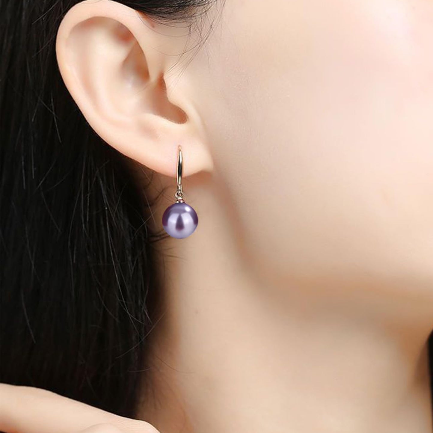 12mm Natural Ocean Pearl Freshwater Cultured Colorful Simulated Beads Drop Dangle Earrings Elegant Birthday Wedding Party Costume Prom Statement Jewelry for Women-purple 1
