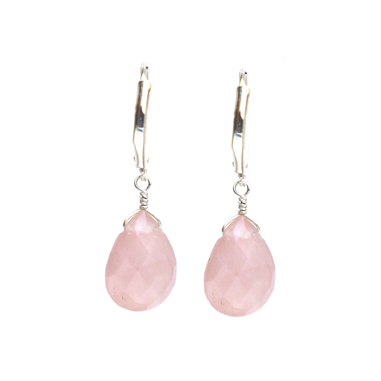 GemInspire Rose Quartz Pear Shape Tear Drop Earrings Suspended with Sterling Silver Lever Back Hoop, Elegant Handmade Jewelry Gifts for Women