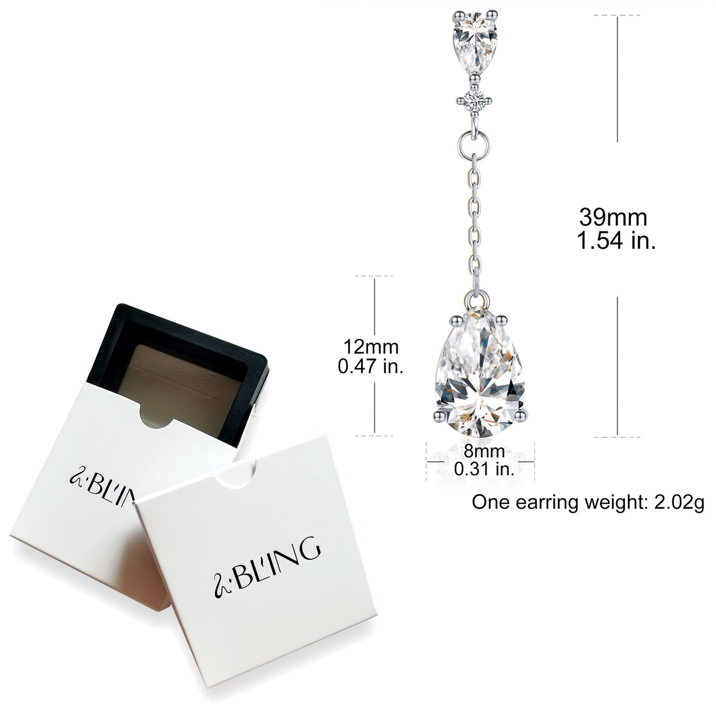 SBLING Cubic Zirconia Teardrop Earrings Wedding Earrings for Brides Bridesmaids, Bridal Dangle Earrings, Teardrop Crystal Drop earrings for Women Jewelry Gifts