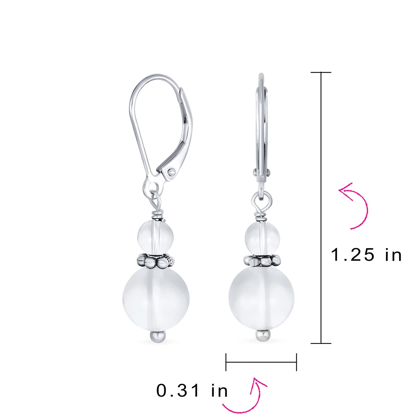 Bling Jewelry Bali Style .925 Sterling Silver White Jade Bead 3MM & 8mm Balls Drop Earrings Milgrain Rondel Separator Lever Back Genuine Gemstone
