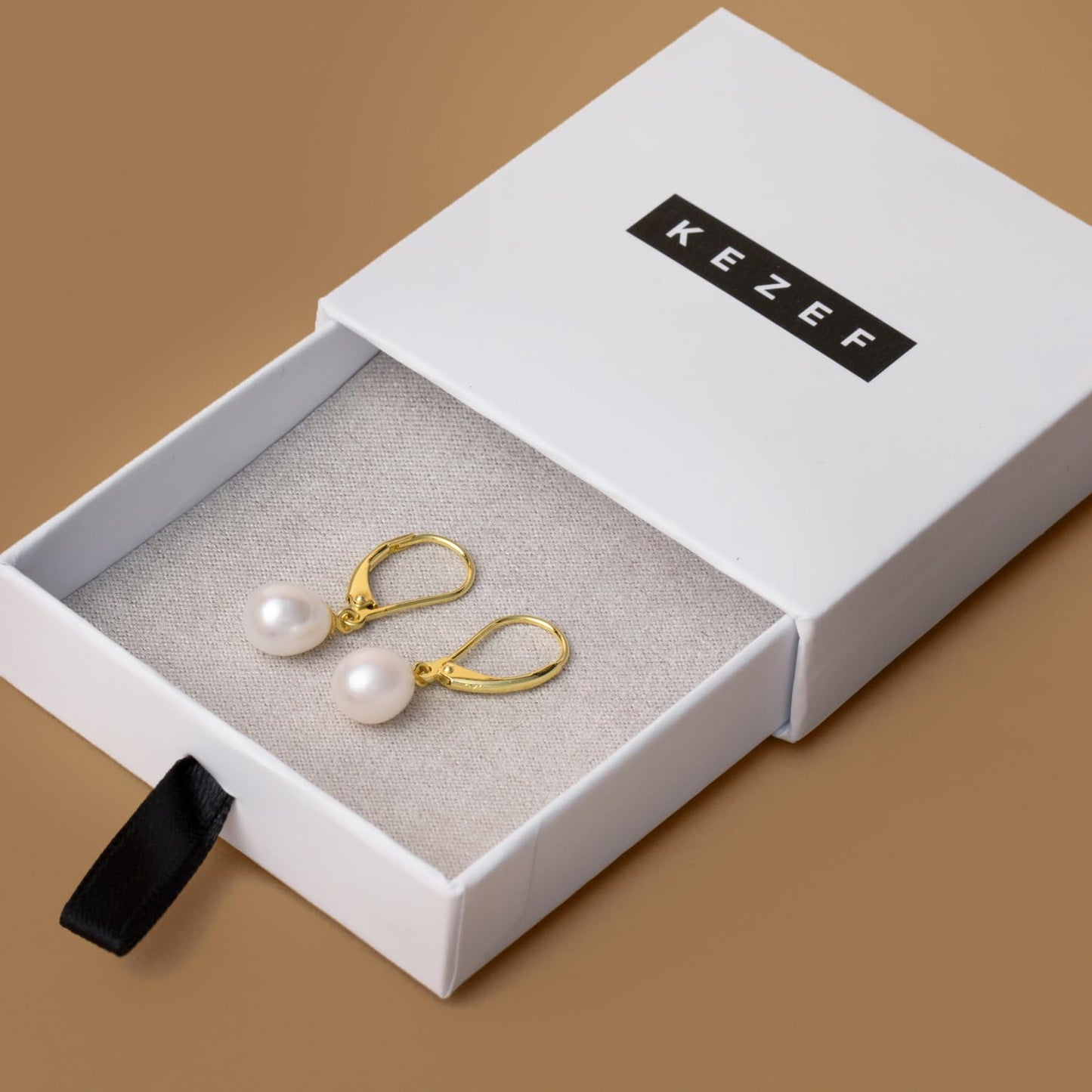 KEZEF Freshwater Pearl Drop Earrings, 14K Gold Plated Sterling Silver, 7-8mm Silver Dangle Earring for Women, Leverback Hypoallergenic Bridal White Pearl Earrings for Women dangling jewelry bridesmaid
