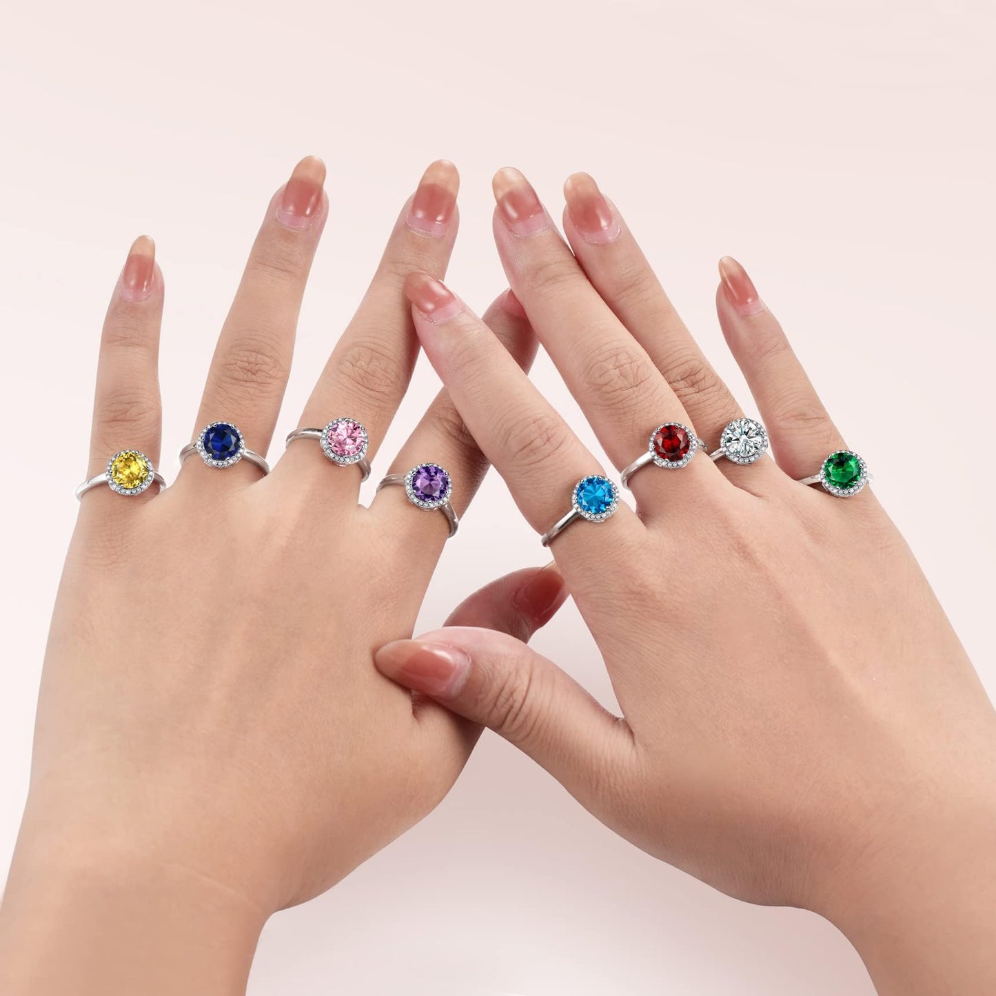 Bestyle Adorable September Sapphire Birthstone Rings 925 Sterling Silver CZ Round Gemstone Rings Great Birthday Gift for Daughter/Wife/Mom/Grandma