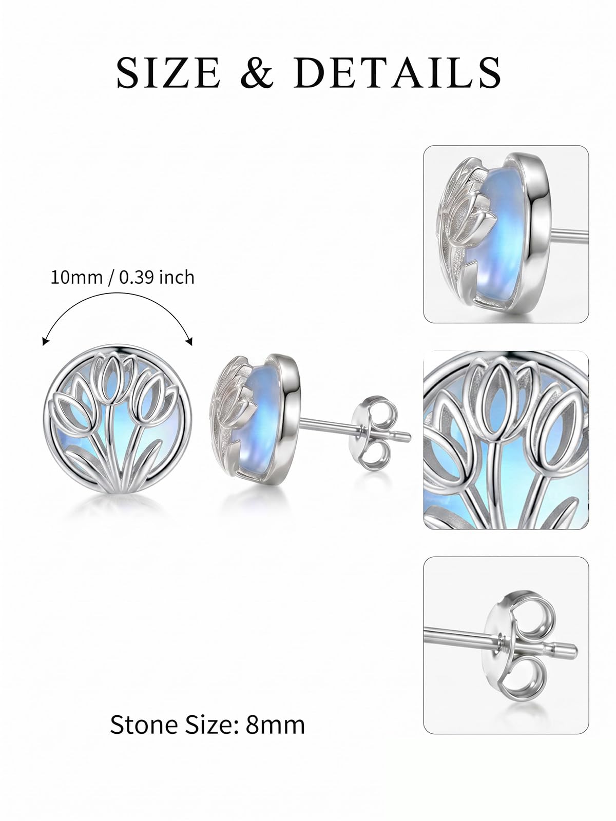 WINNICACA Moonstone Stud Earrings for Women Hypoallergenic Tulip Earrings for Women 925 Sterling Silver Tulip Jewelry for Sensitive Ears Birthday Mothers Day Gifts for Mom Grandma