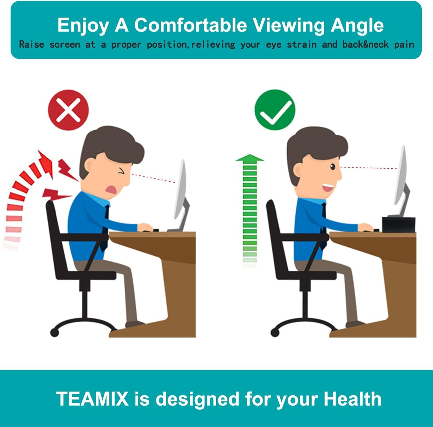 14.2 inch (Black-14.2 inch) TEAMIX Monitor Stand Riser, Wood Monitor Riser with Storage for Desk Small Monitor Stand