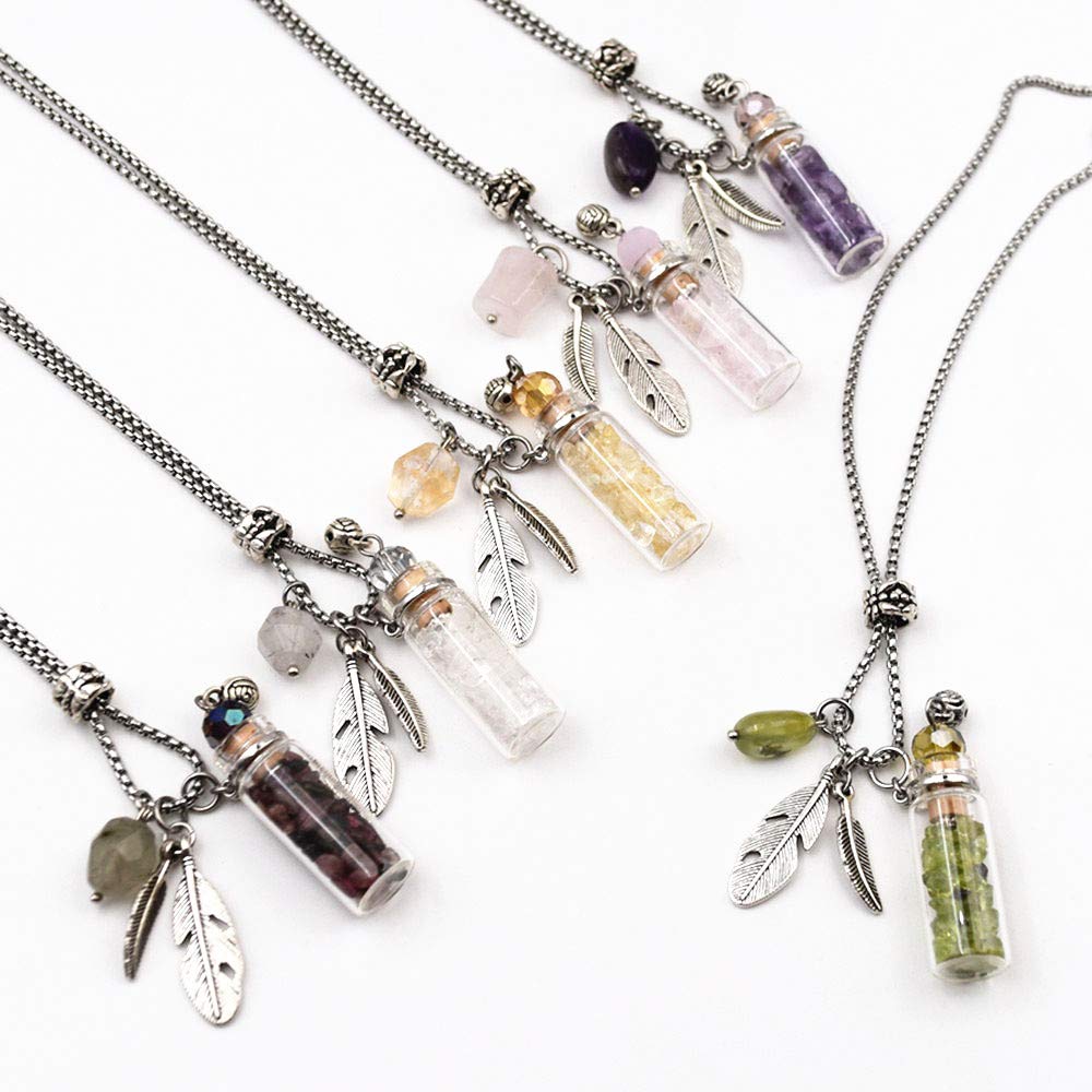 CoolDIY Aromatherapy Essential Oil Diffuser Necklace Locket Pendant Stainless Steel Perfume Necklace Crystal stone Glass vial Necklace (Purple)