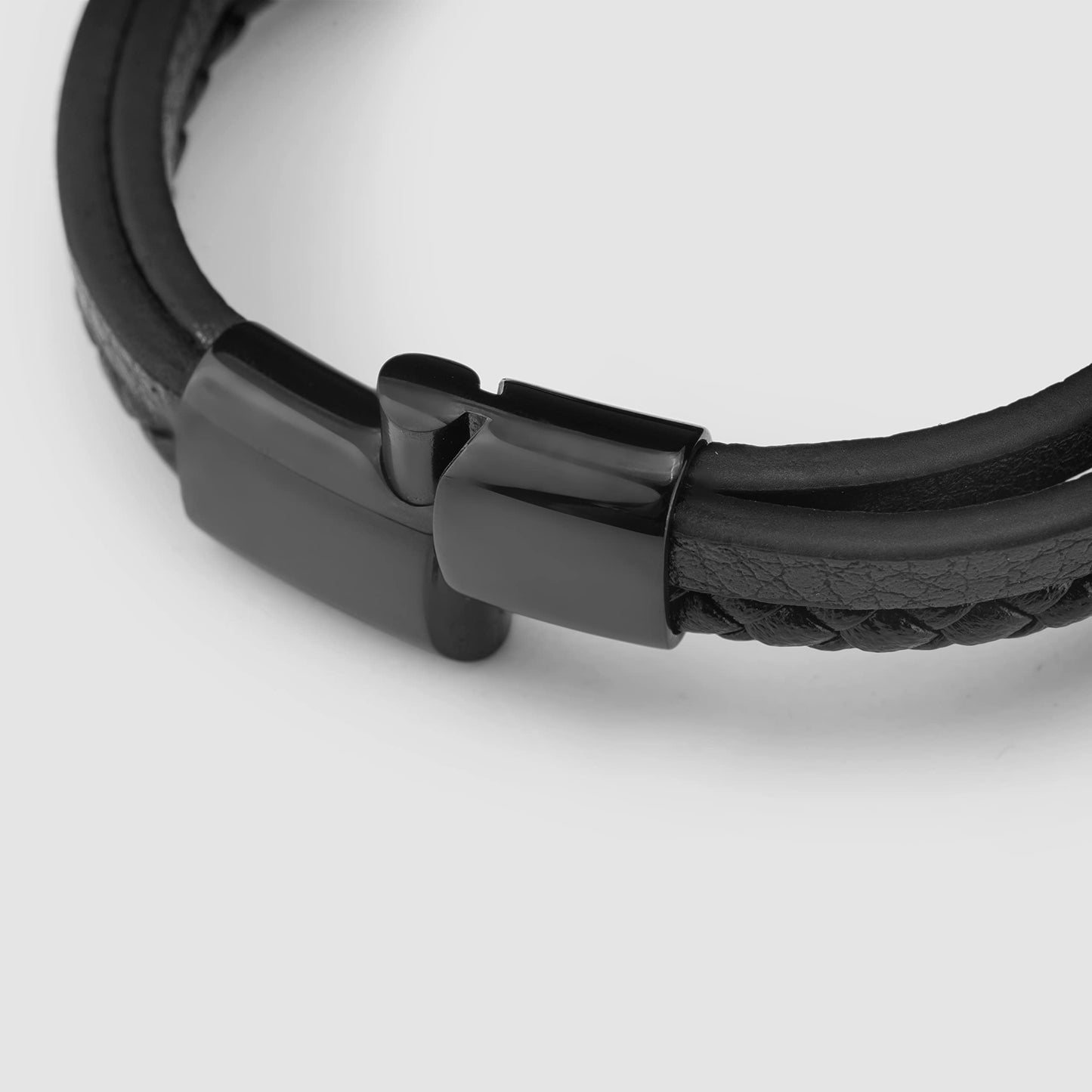SERASAR 8″ Black Leather Bracelets for Men Mens Cowhide Gift Box Braided Bracelet Stainless Steel Jewelry Wrist Band Cuff Wrap Rope Bangle Dad Man Pulseras para Hombres Cuero Regalo