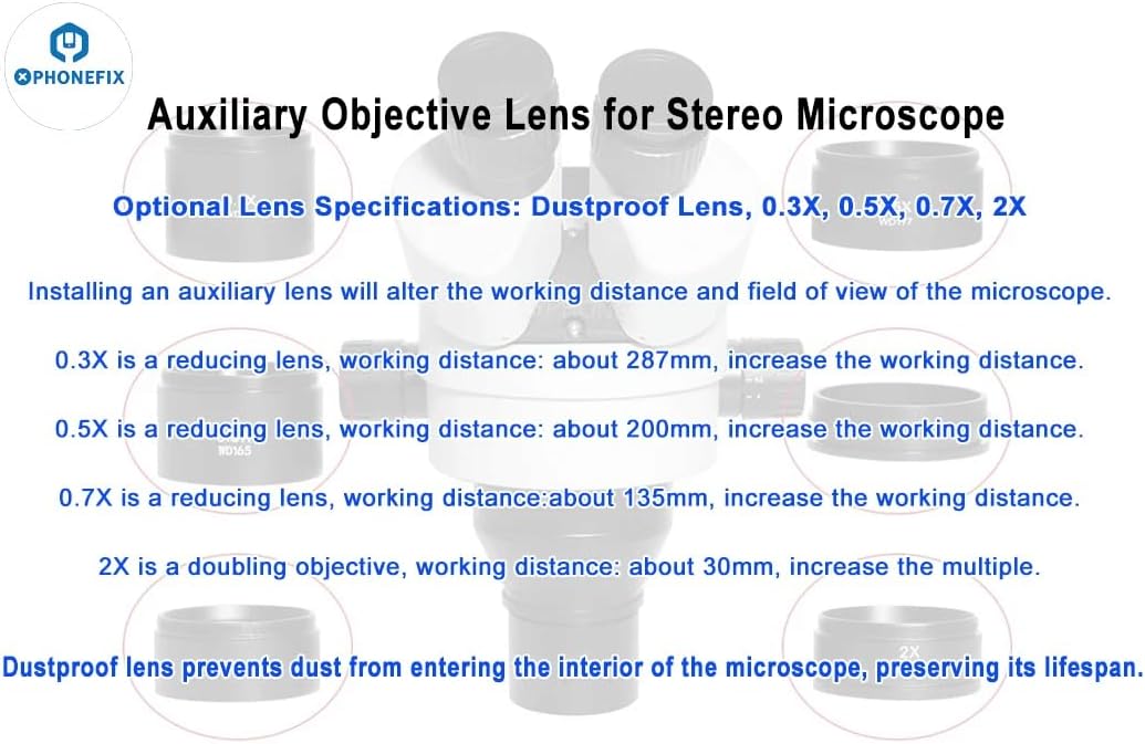 DIYPHONE SM07 0.7X Barlow Lens Super Widefield Assisted Auxiliary Len for SM Series Stereo Zoom Microscope