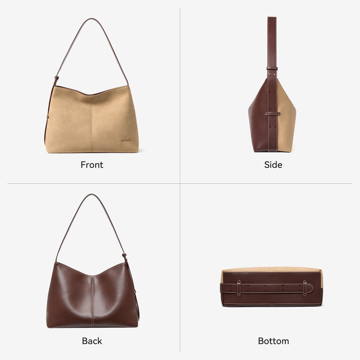 BOSTANTEN Hobo Bags for Women Suede and Vegan Leather Shoulder Handbag Purse for Everyday Work Travel Tan