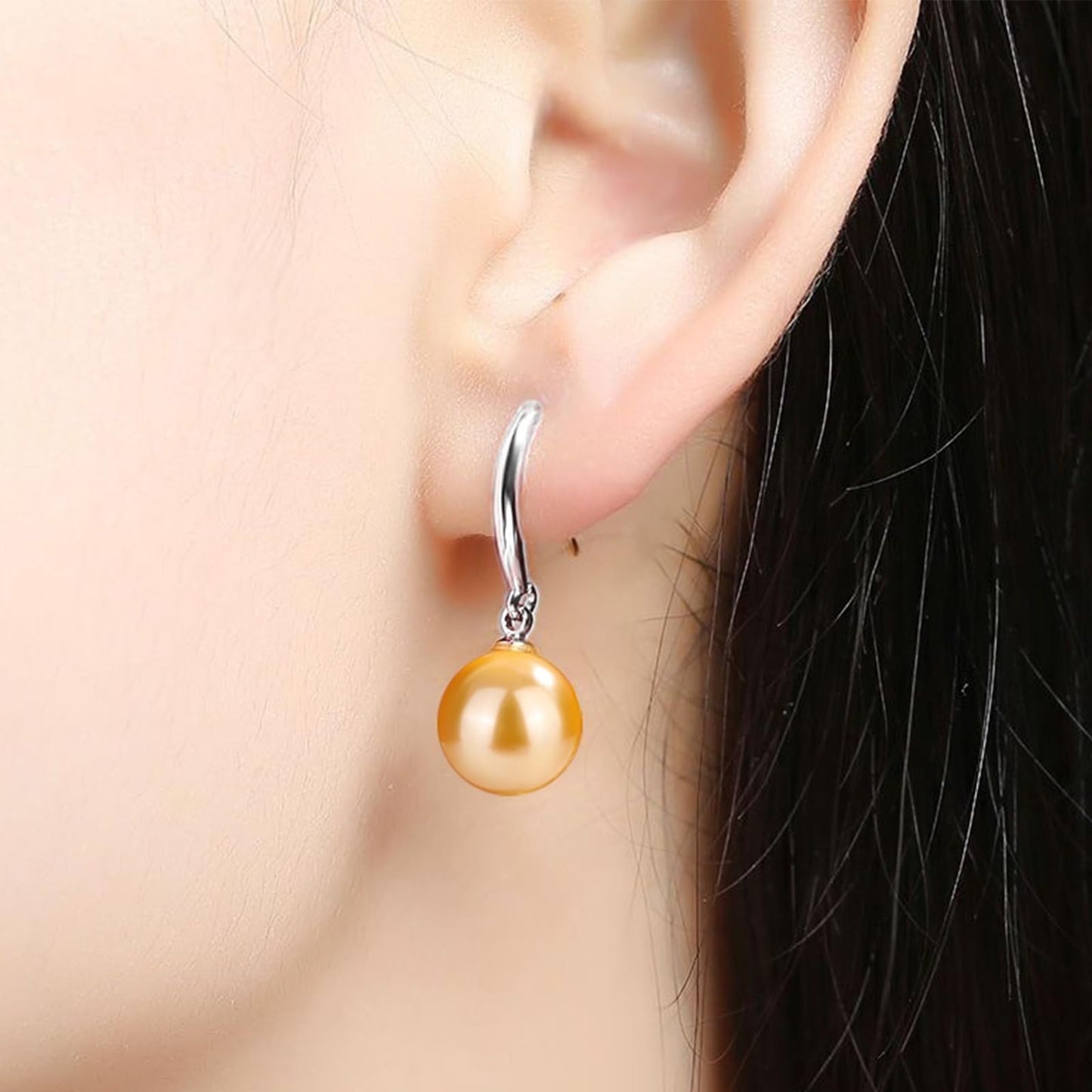 12mm Natural Ocean Pearl Freshwater Cultured Colorful Simulated Beads Drop Dangle Earrings Elegant Birthday Wedding Party Costume Prom Statement Jewelry for Women-yellow