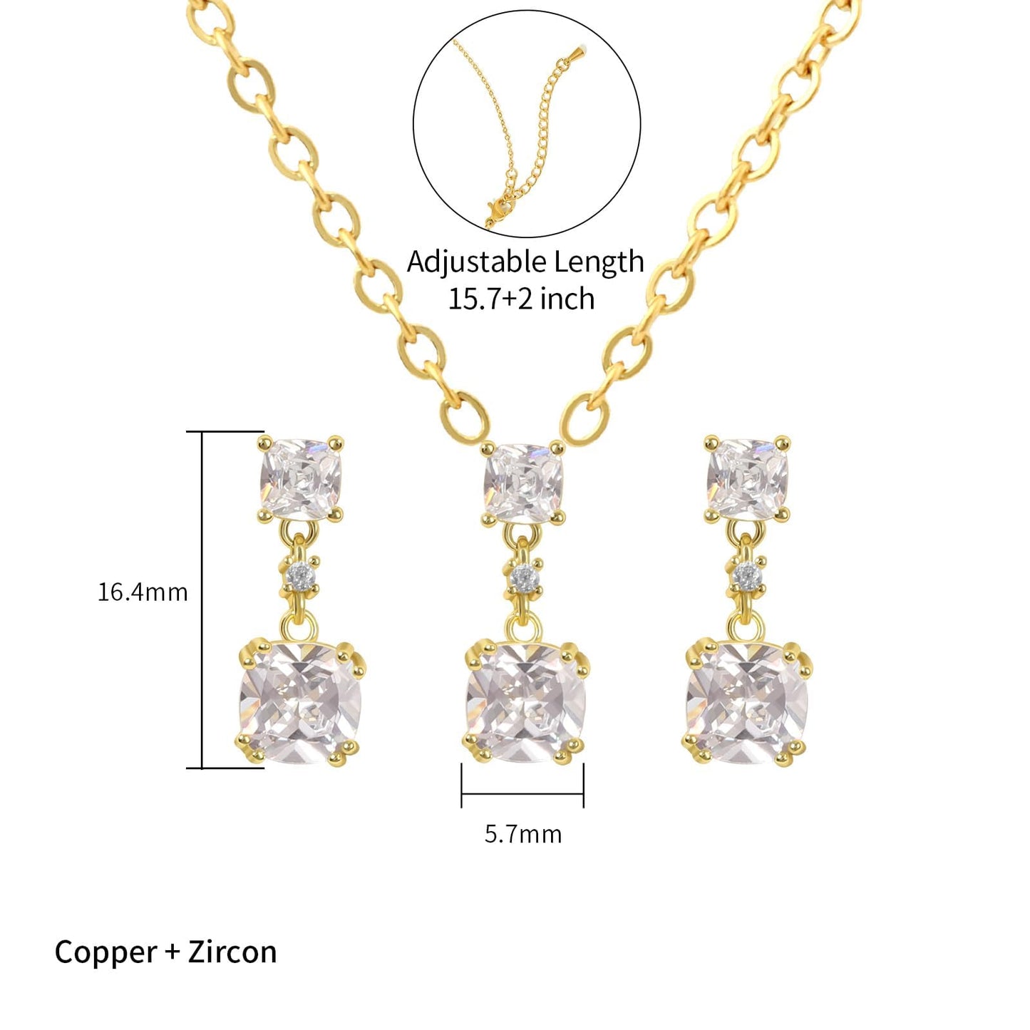 TaYolnFaSo Cushion-cut Diamond Jewelry Sets for Women 14k Gold Plated Dainty Necklace and Earring Set Imitation Diamond Jewelry Gifts for Mother