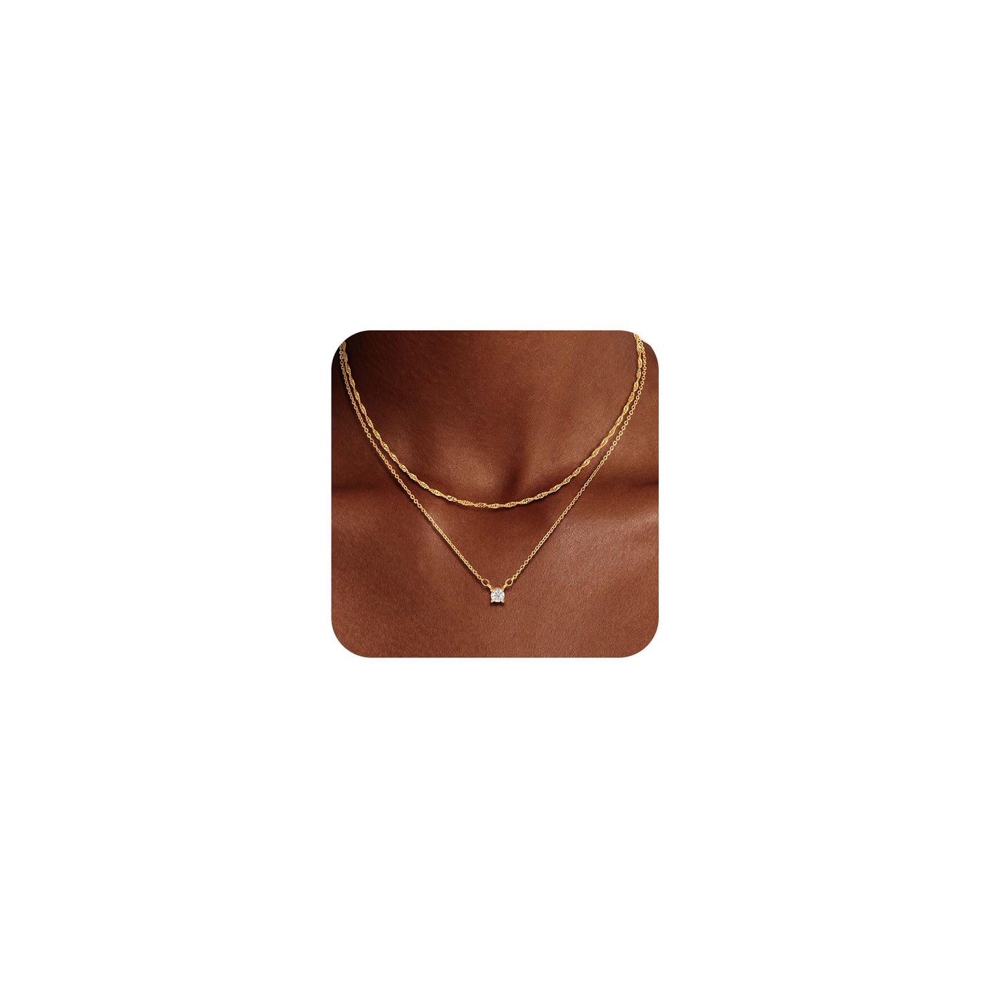 Hothrty Layered Gold Necklace for Women Dainty 14K Gold Plated CZ Pendant Necklace Choker Necklace for Women Gold Necklace Stack Diamond Simple Trendy Jewelry Set