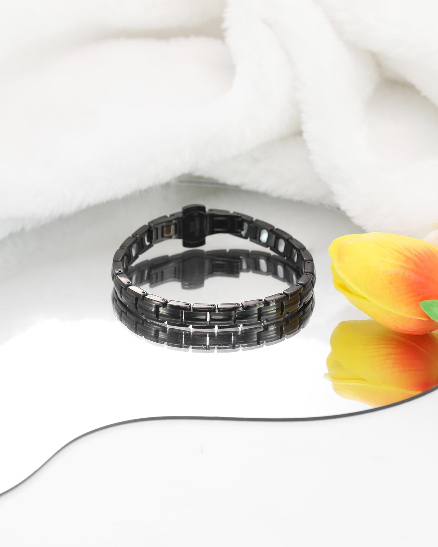 Jecanori 5X Strength Magnetic Bracelets for Women —Updated 5,000 Gauss Ellipse Magnets — Premium Butterfly Clasp & Adjustable Length,Black