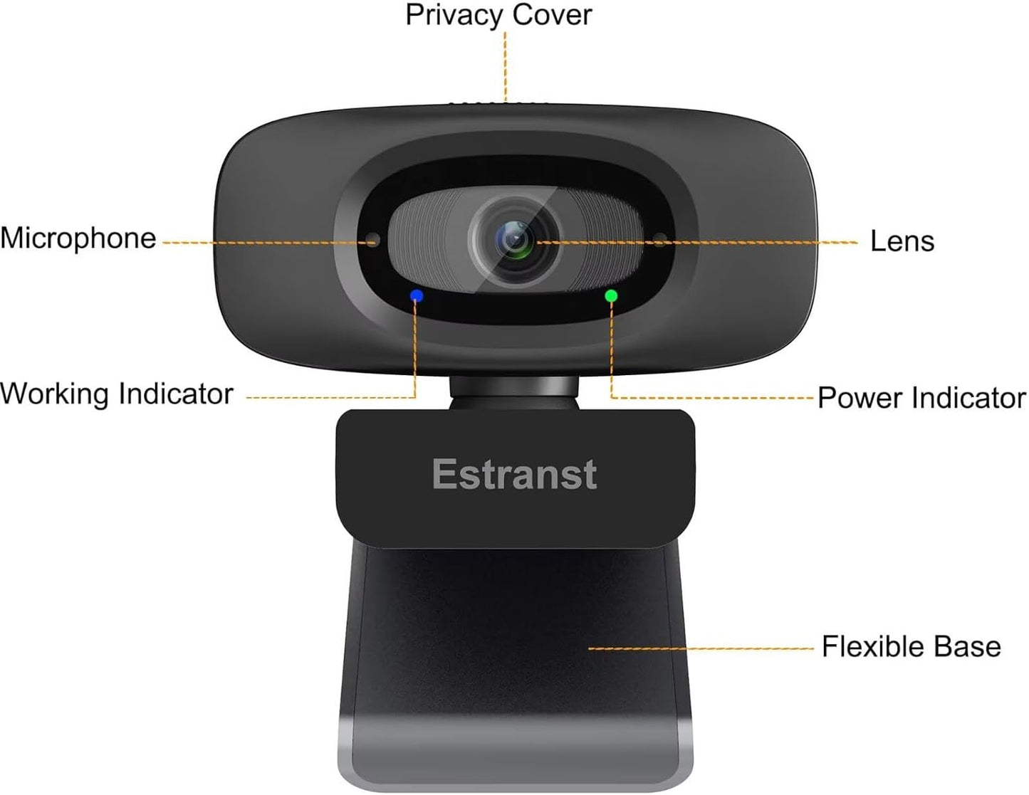 Estranst 2K Autofocus Webcam with Privacy Cover & Noise Canceling Microphone, Works with Zoom Teams YouTube Xbox