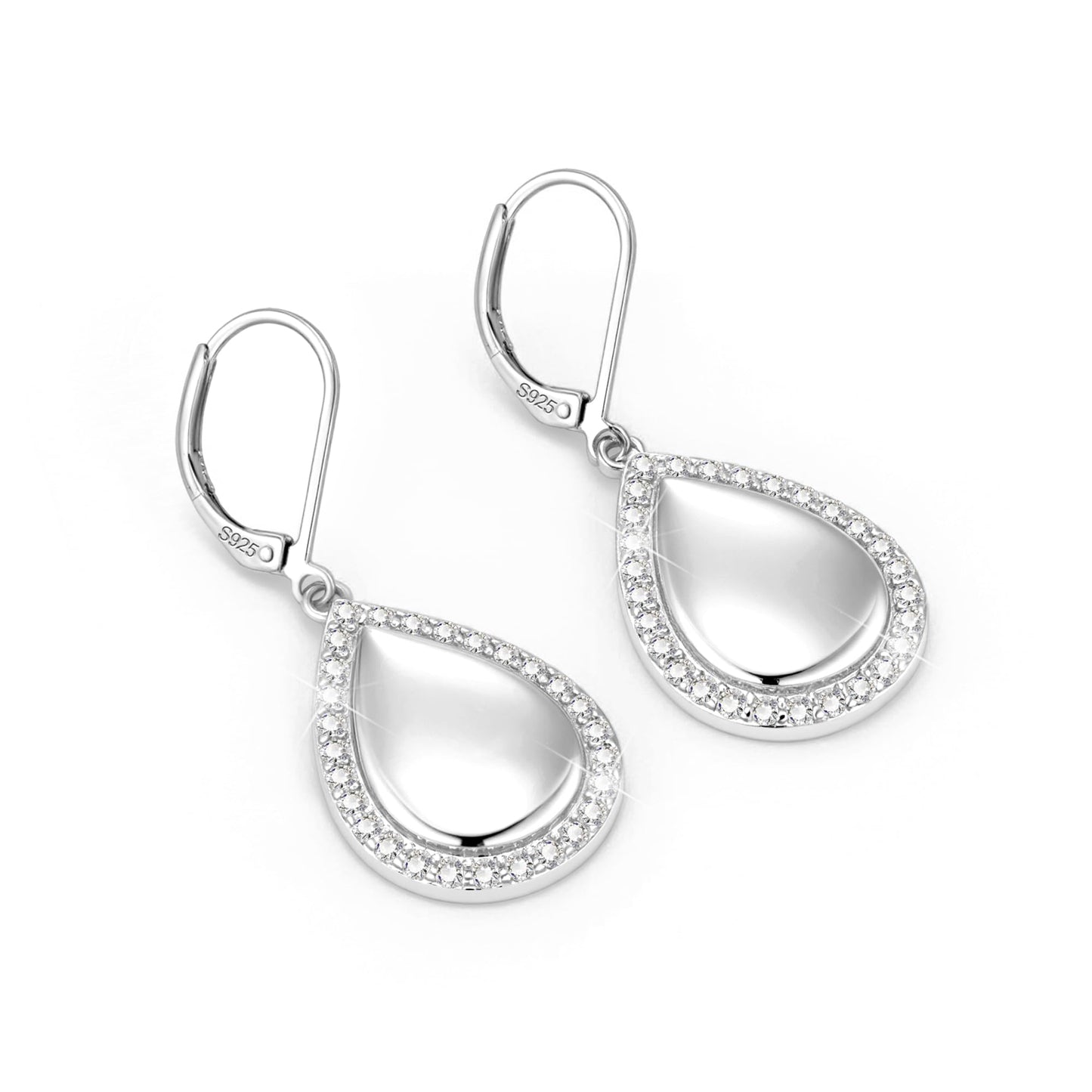 Waterdrop Sterling Silver Dangle Earrings, LANCHARMED 925 Sterling Silver Drop Earring with Cubic Zirconia Large Teardrop French Hook Leverback Dangle Earrings for Women Trendy Statement Jewelry