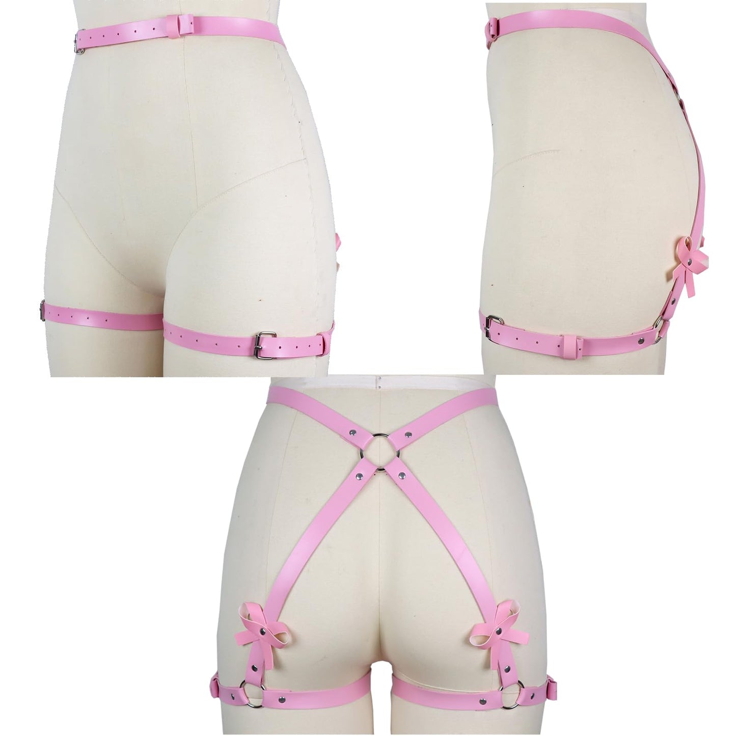 Punk Leather Thigh Straps,Pink Leather Garter Body Harness Garter Belts,Adjustable Gothic Waistband Thigh Garter,Fashion Rave Accessories Belt,For Bout Carnival Party Gift