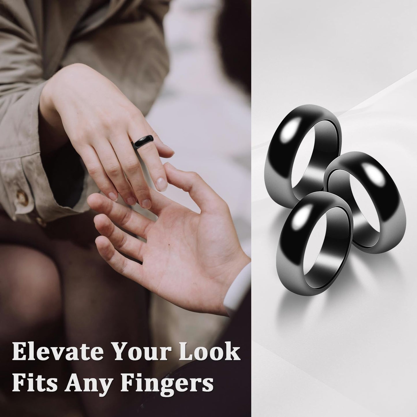 Fashtour Genuine Magnetic Hematite Rings (Set of 3), Black Hematite, for Men & Women, Anxiety Relief, Root Chakra Balance, Absorbs Negative Energies, (Size 10#)