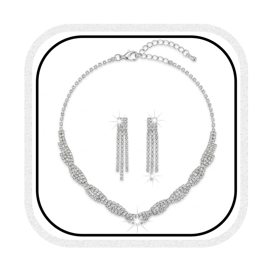 Brishow Bridal Choker Necklaces Set Silver Wedding Jewelry Sets Formal Rhinestone Necklace and Earring Set for Women (silver)