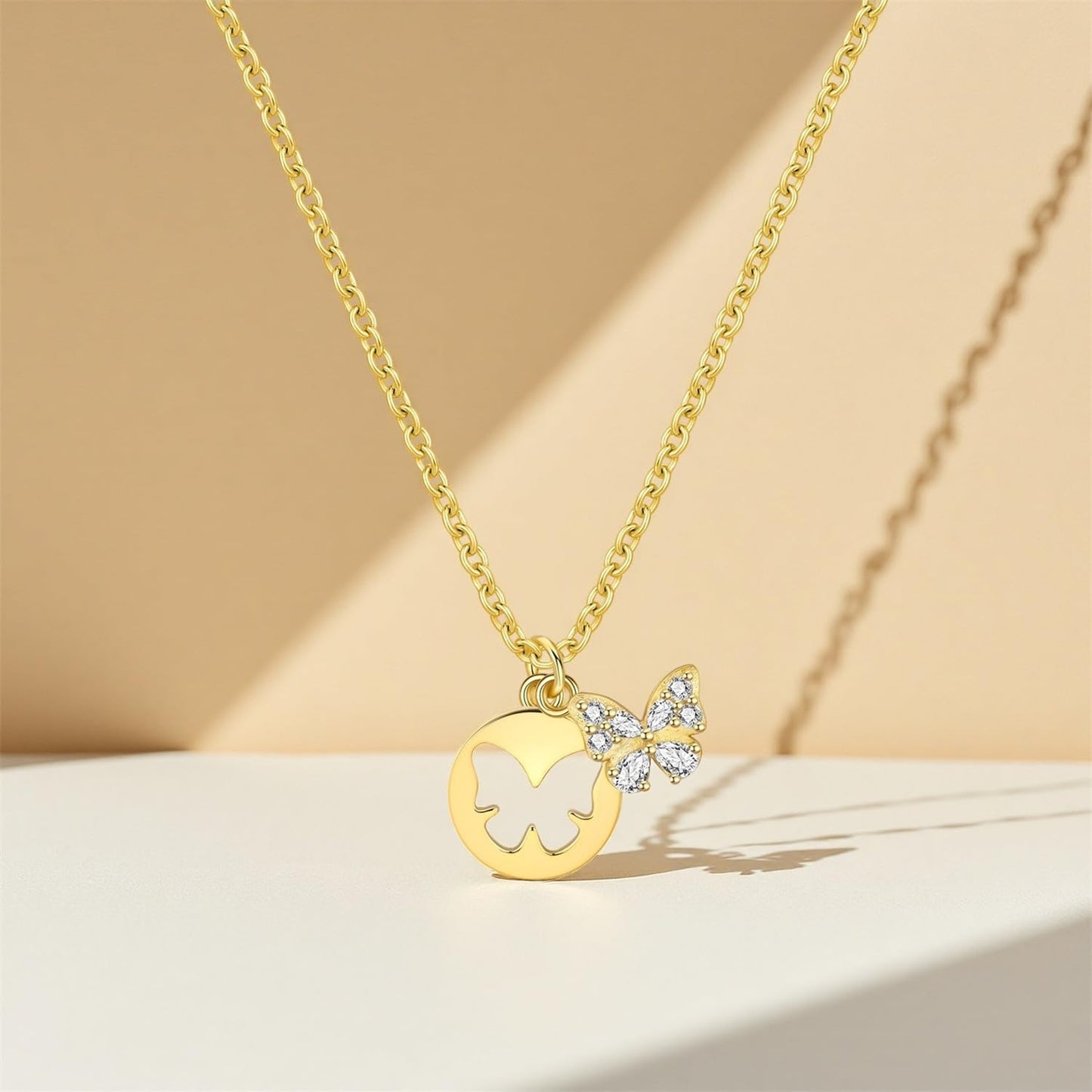 MISEFF 925 Sterling Silver Fashion Pendant Necklace for Women,Fashion Jewelry, 18K Gold Plated, Advanced Retro Series Link Chains ,Basic Multifunctional Accessories Suitable for Multiple Occasions and Daily Wear (Butterfly)