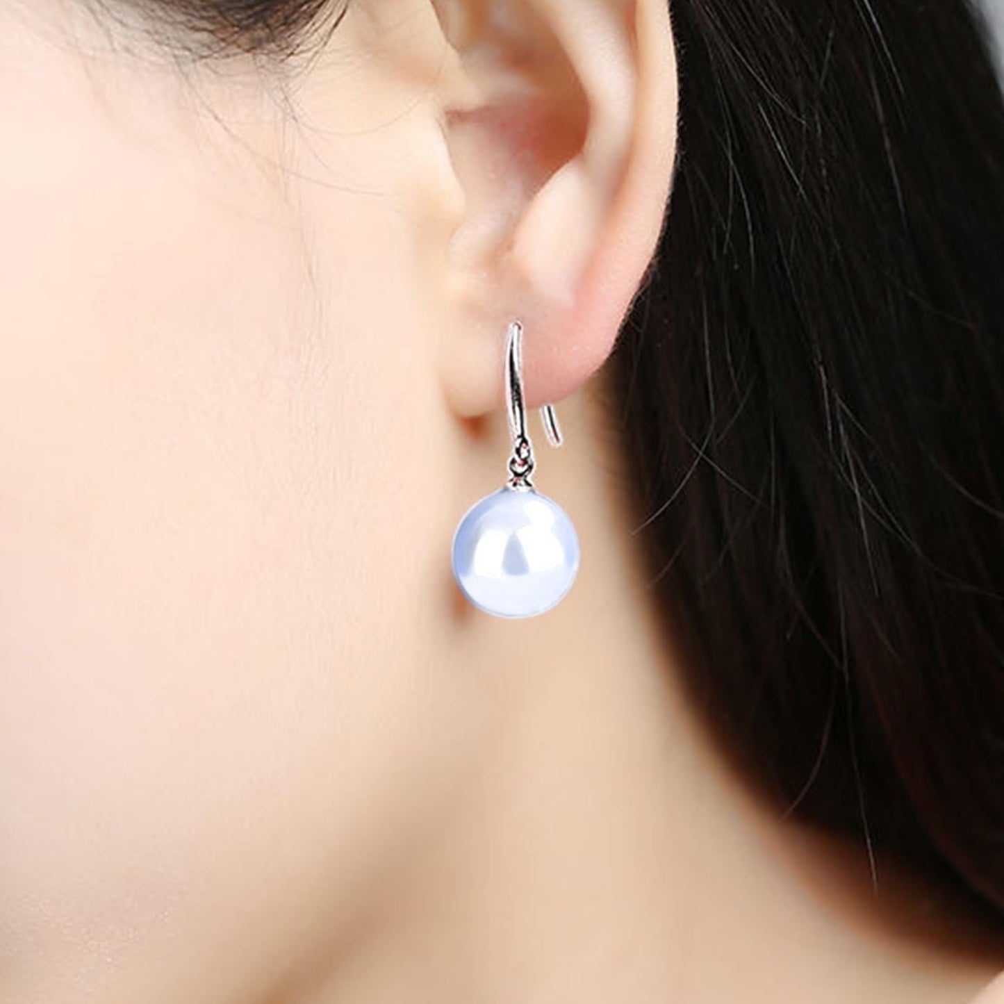 12mm Natural Ocean Pearl Freshwater Cultured Colorful Simulated Beads Drop Dangle Earrings Elegant Birthday Wedding Party Costume Prom Statement Jewelry for Women-white