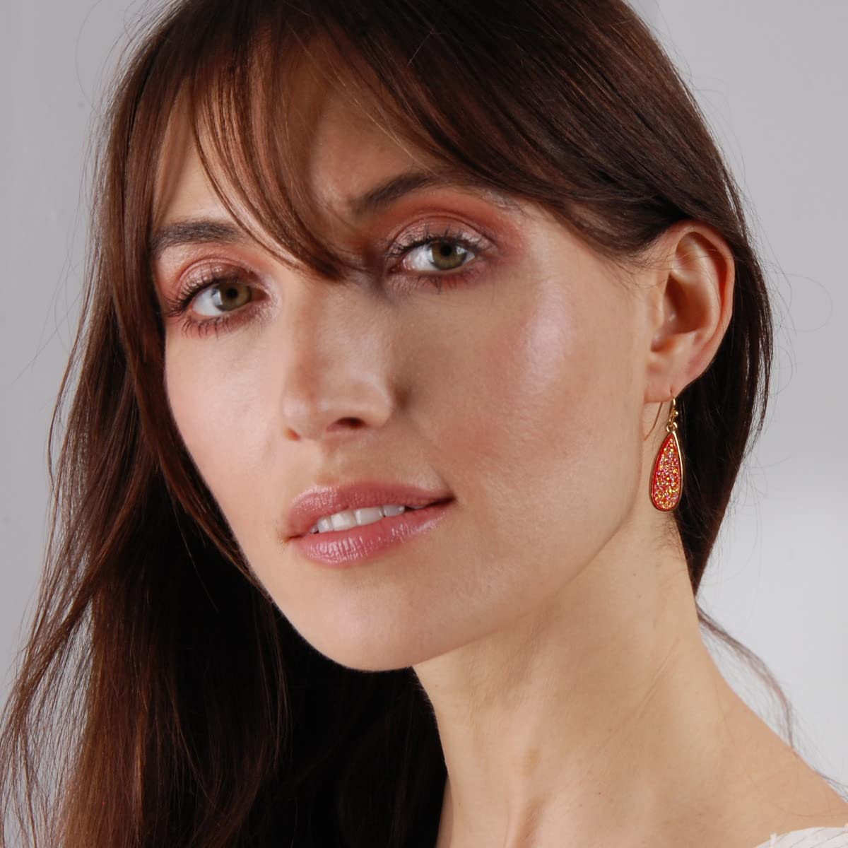 Simulated Druzy Drop Dangles - Sparkly Long Teardrop Dangly Earrings for Women, Gold Tone - Hot Pink Stone