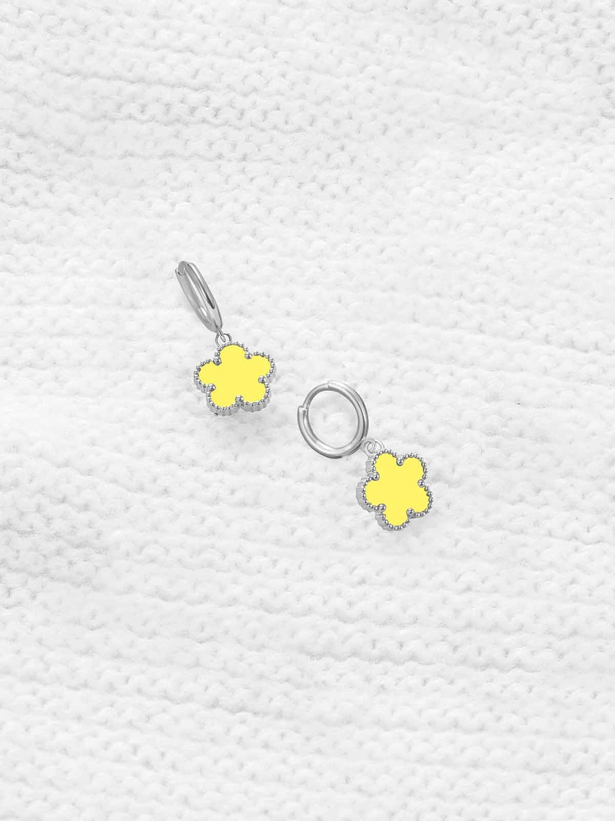 Gold Plated Five Leaf Clover Dangle Earrings for Women Lucky Flower Jewelry (Yellow-White Gold Plated)