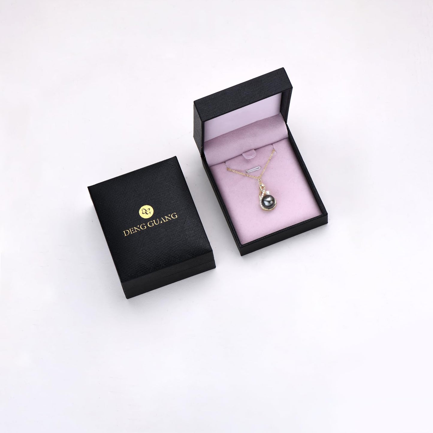 DENGGUANG Genuine Tahitian Black Pearl Necklace for Women, 14K Gold Plated Sterling Silver Infinity Pearl Pendant Necklace with Moissanite, Anniversary Birthday Mothers Day Jewelry Gift for Mom Wife