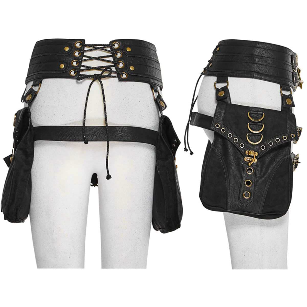 Waist Bag Belt Purse Fanny Pack Crossbody Motorcycle Hiking Phone Holder Wallet Vintage Leather Casual Fashion Daypack Gothic Festival Costume Hip Pouch for Women Men (Com)