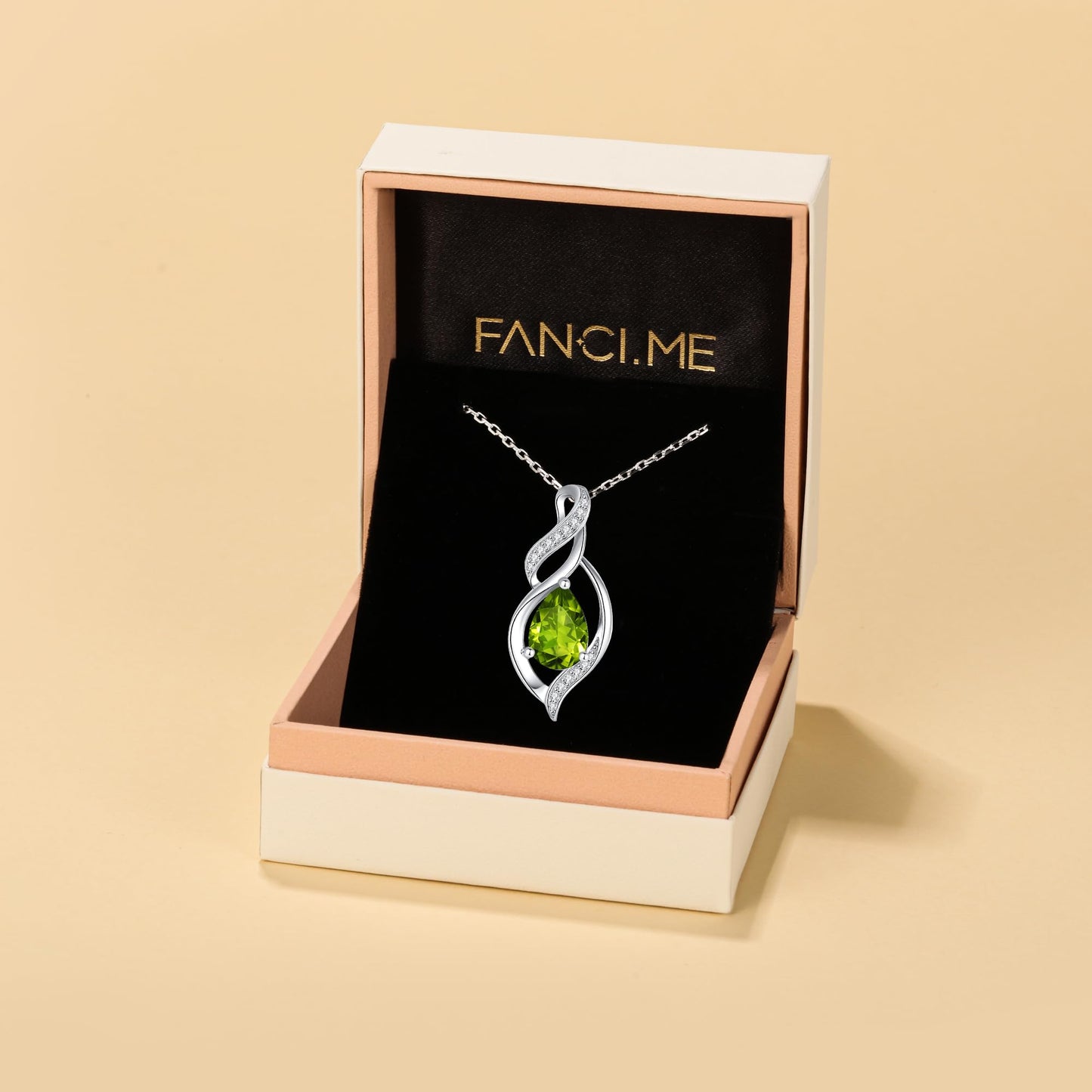 FANCIME August Birthstone Necklace for Women Peridot Teardrop Necklace Sterling Silver Infinity Love Birthday Gifts for Mom Women Her, 16"+2" Inches