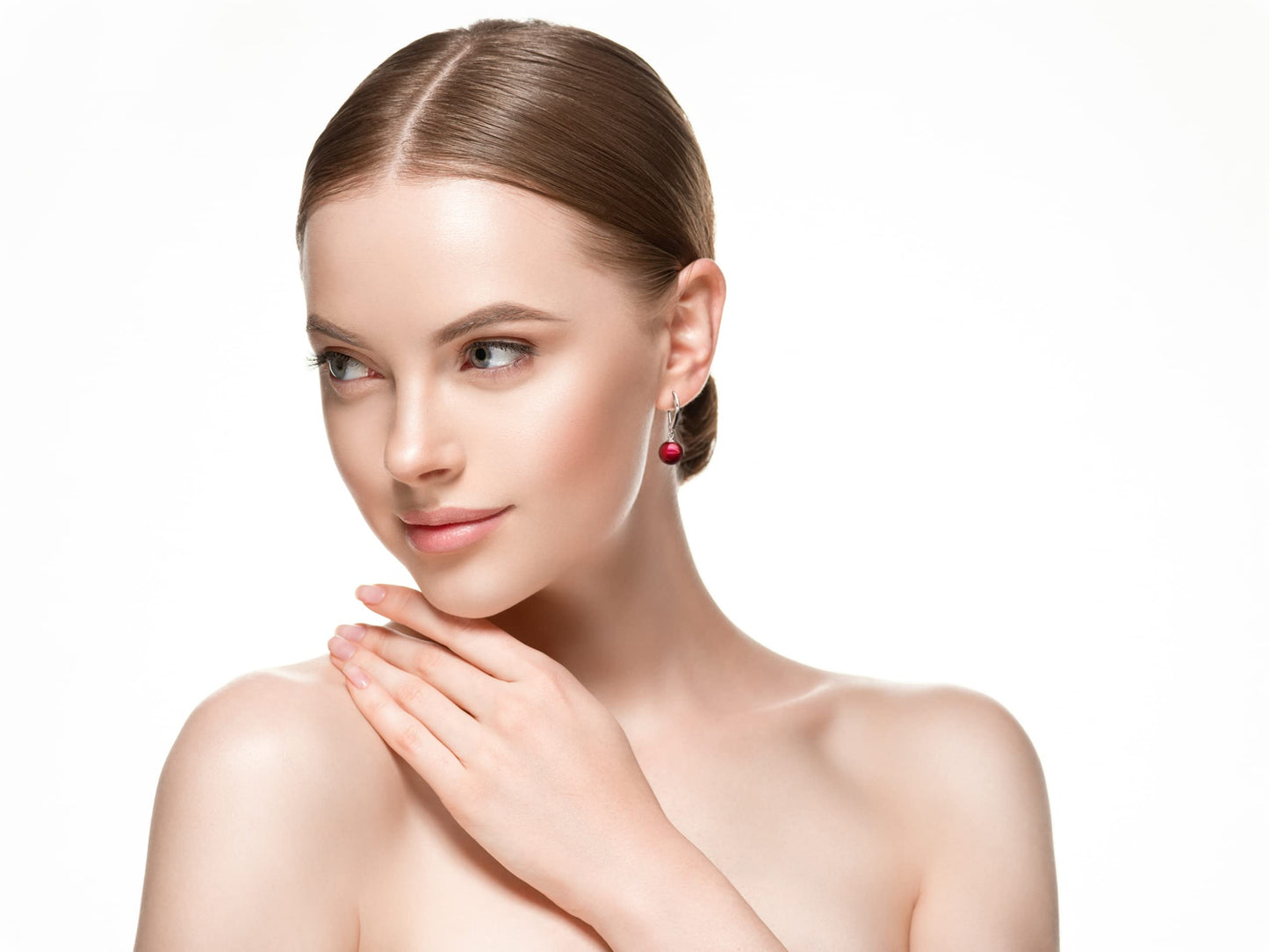 Lova Jewelry Pearl Drop Earrings Leverback Hoop Earrings for Women (Red)