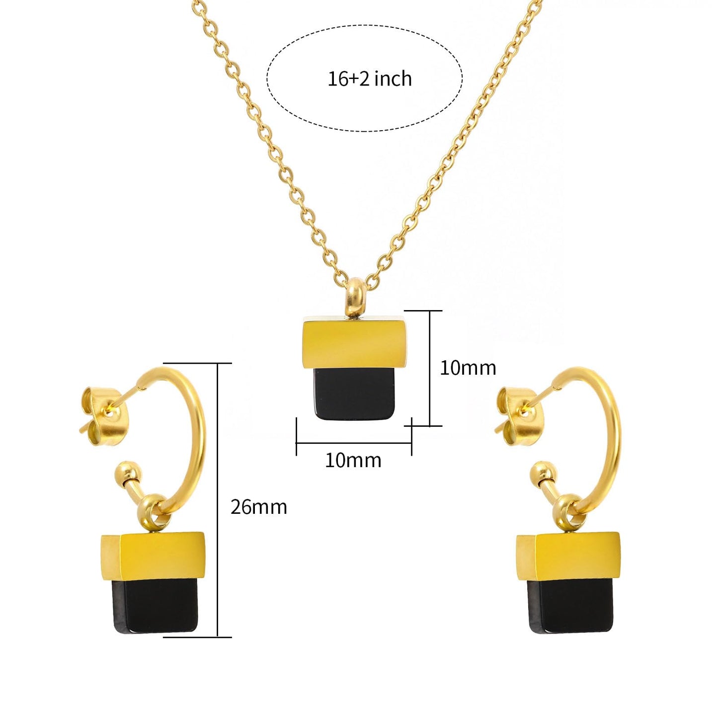 TaYolnFaSo Natural Black Agate Necklace and Earrings Set for Women 18K Gold Plated Black Onyx Jewelry Set Square Gemstone Jewelry Gift