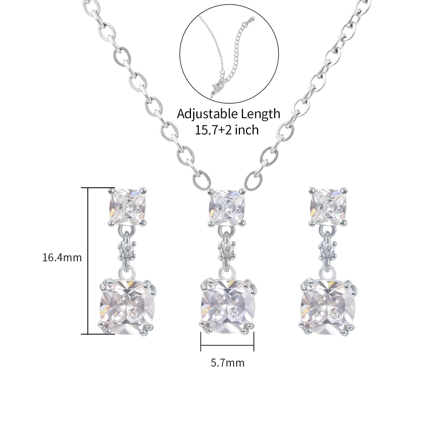 TaYolnFaSo Diamond Cubic Zirconia Jewelry Sets for Women White Gold Plated Cushion-Cut Necklace Earring Set White Jewelry Birthday Gifts for Mother