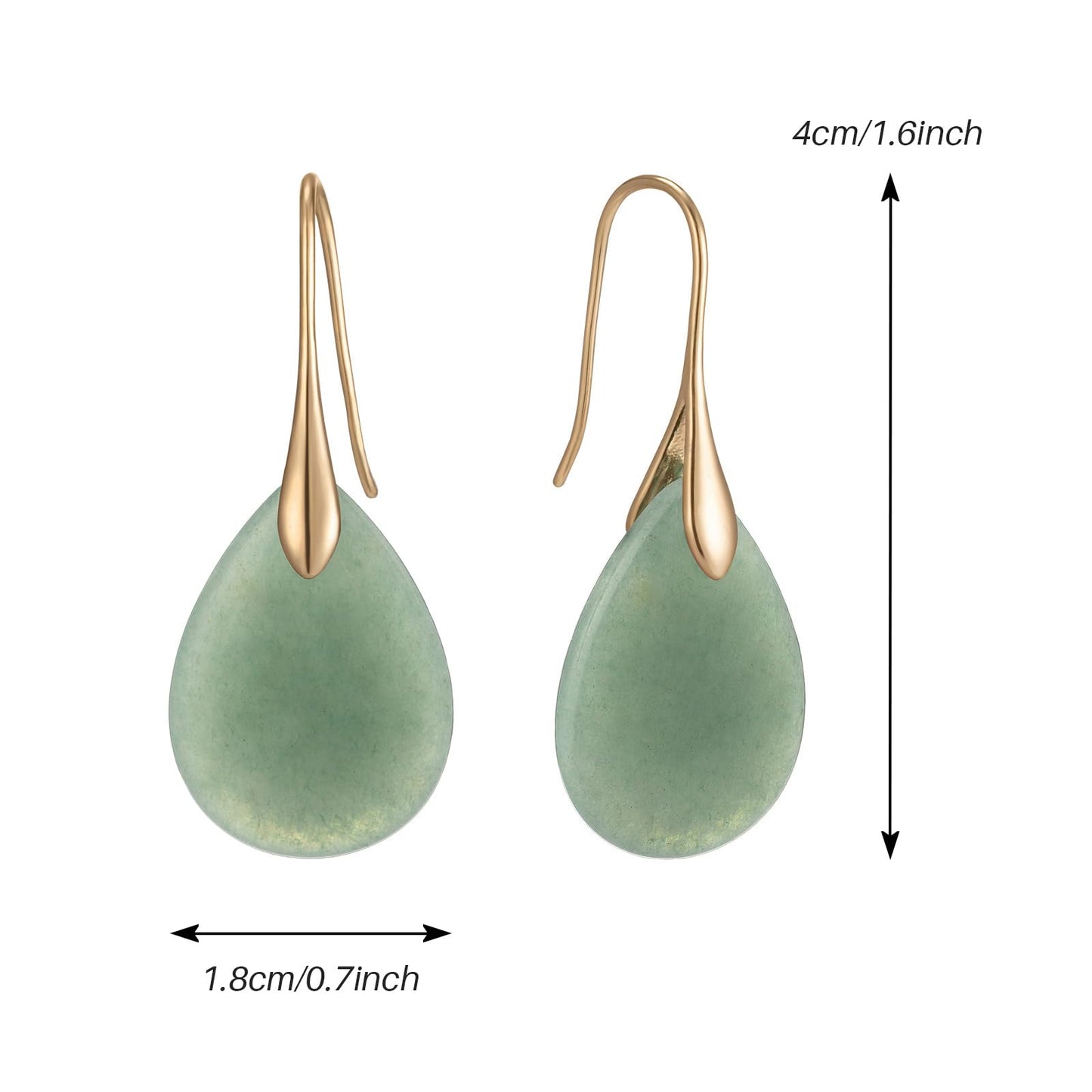 SELOVO Green Aventurine Stone Teardrop Dangle Drop Fishhook Earrings Gold Tone