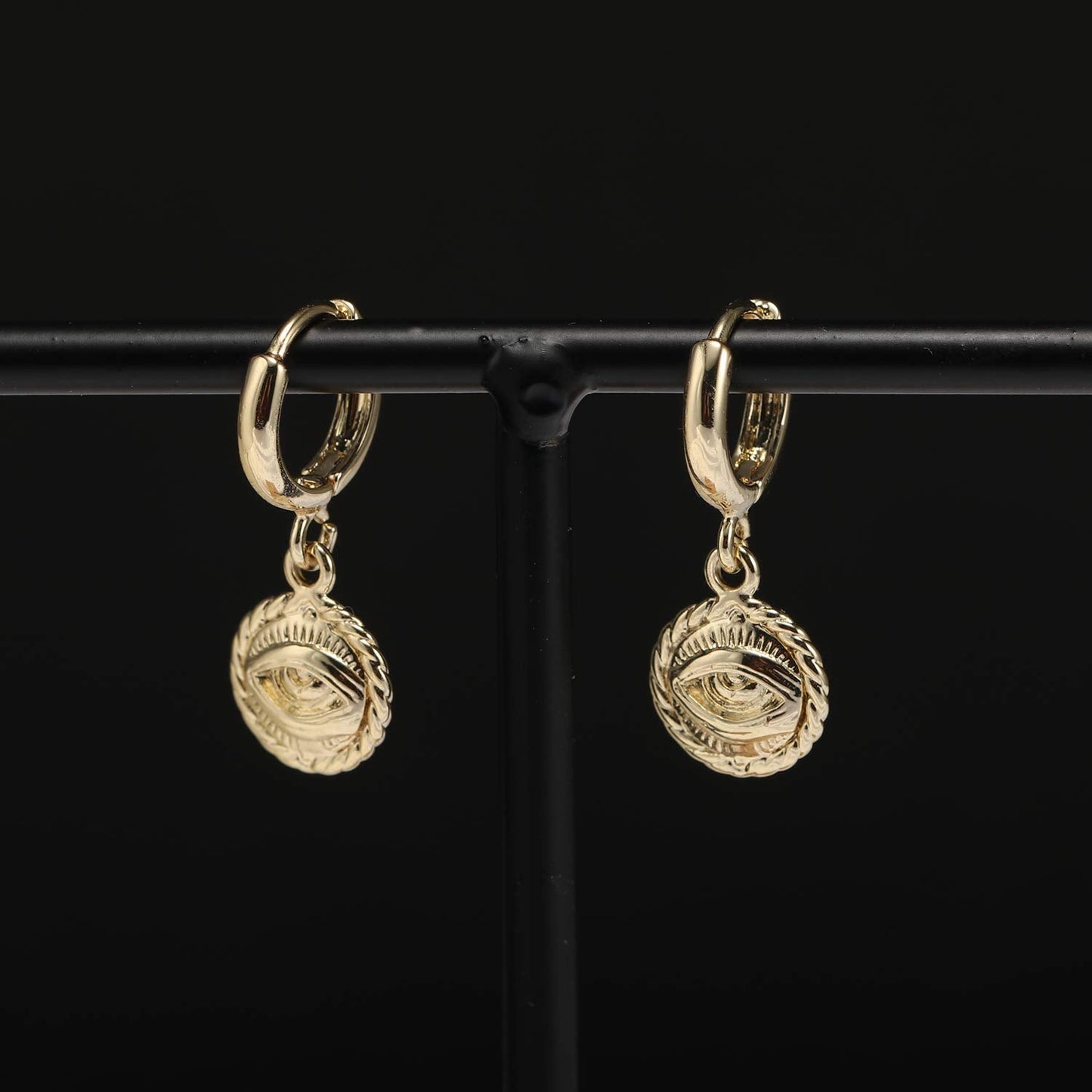 Evil Eye Dangle Drop Hoop Earrings With Small Charm 18K Gold Plated Vintage Huggie Hoops Elegant Dangling Jewelry for Women
